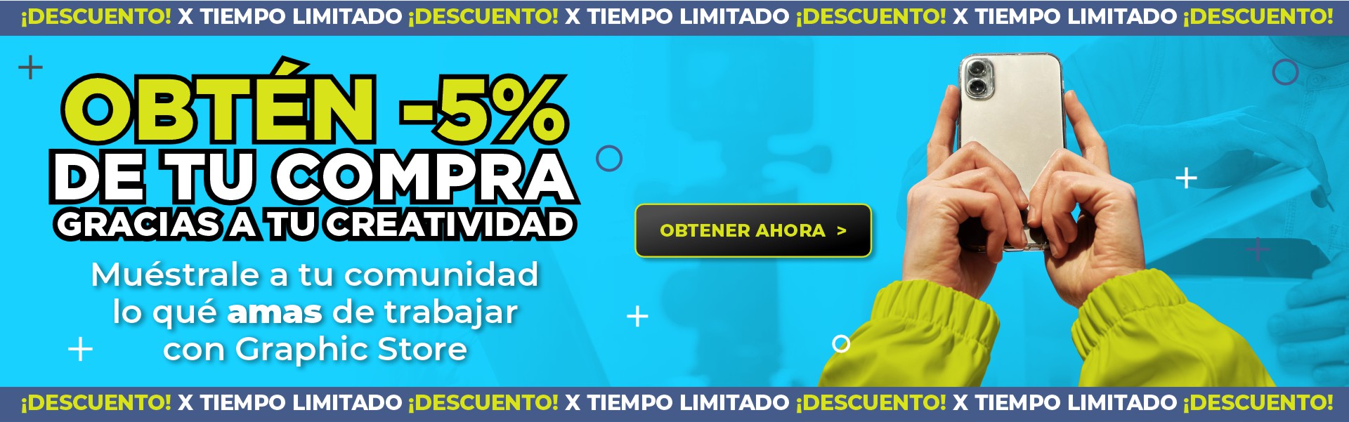 Crea un video divertido o informativo con tu pedido, etiquétanos en Instagram como Colaboradores y recibe un 5% de descuento en el total de tu compra. ¡Es una victoria para todos! No olvides usar el hashtag #MeQuedoConGraphicStoreCol