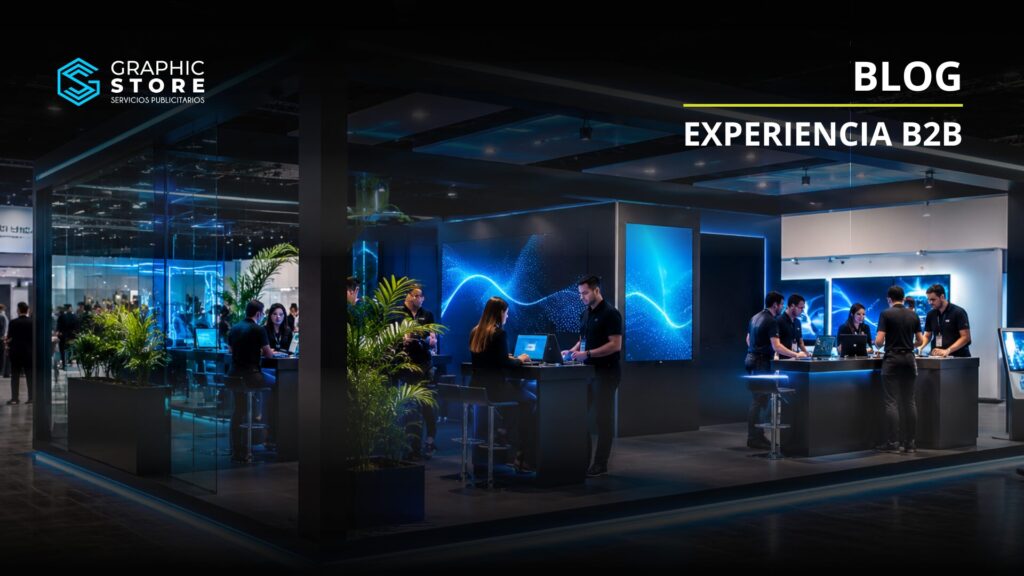 Stand de exhibición tecnológica para eventos corporativos y experiencia B2B por Graphic Store